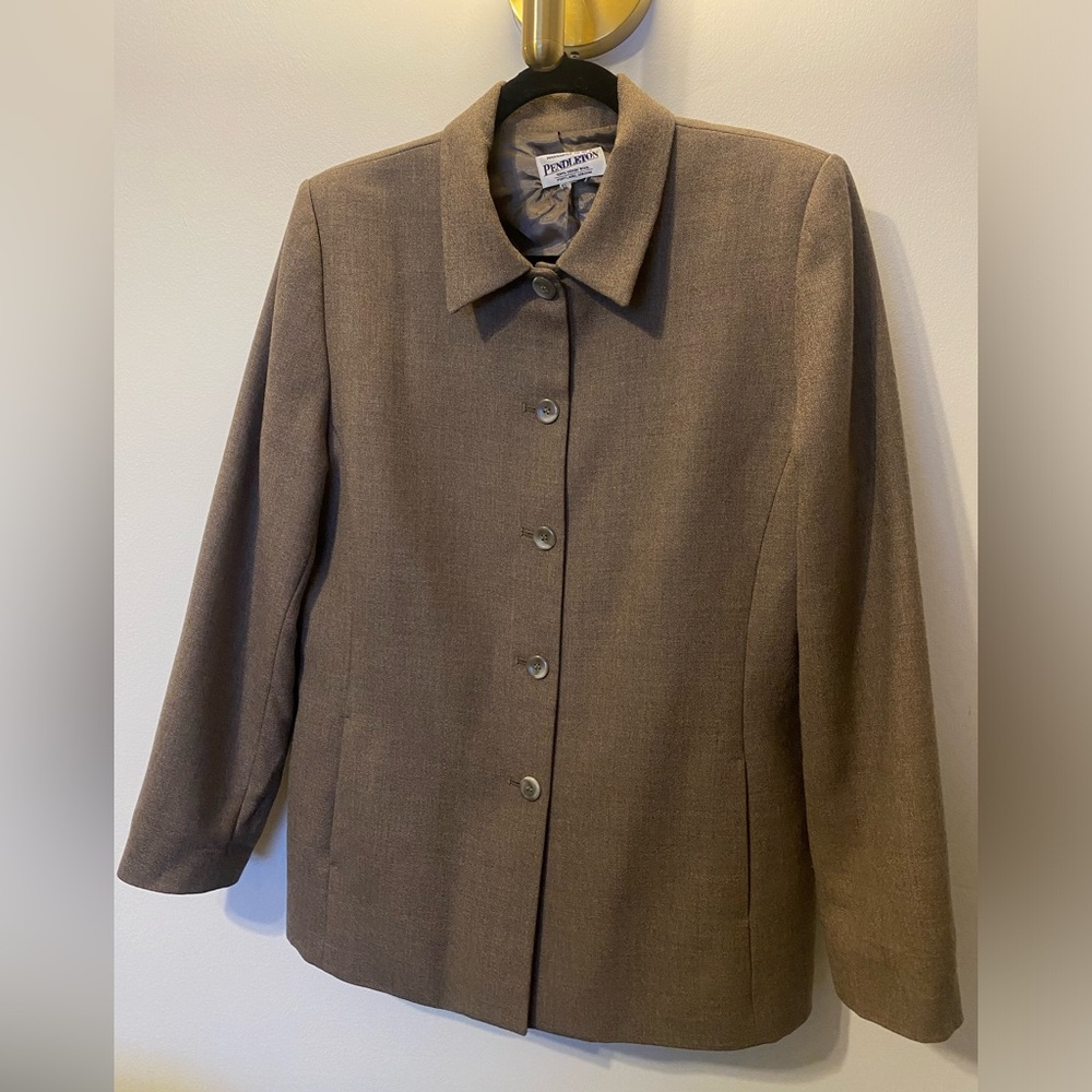 Vintage Pendleton Brown Tan Button Up Wool Blazer Size L 90s Minimalism